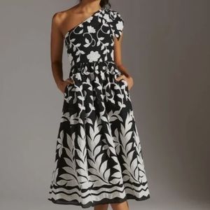 Black and White Anthropologie One Shoulder Dress